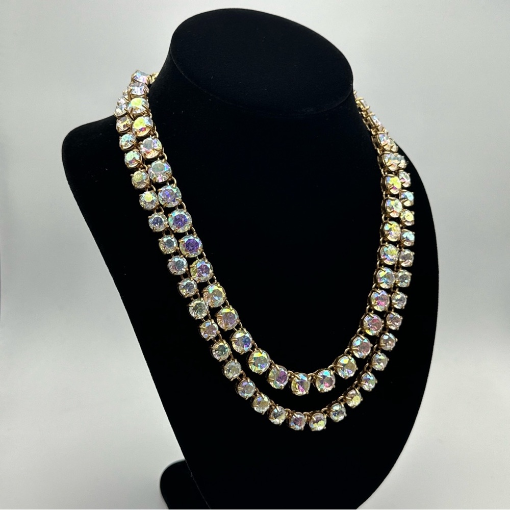 Vintage Rare J.Crew‎ Brulee Iridescent Crystal 2 strands necklace #761